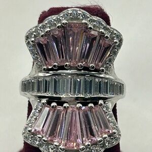 Designer BBJ Pink Quartz Sterling Silver Ring Statement Art Deco Fan Size 7 JTV